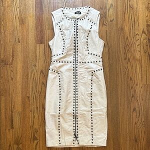bebe Off White Studded Leather Midi Dress Sz M